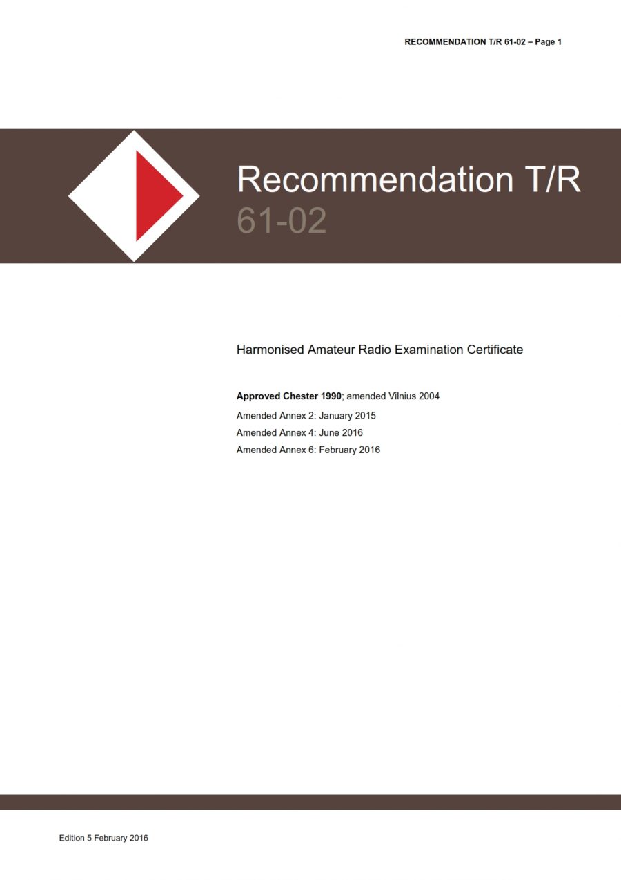 CEPT Recommendation T/R 61-02