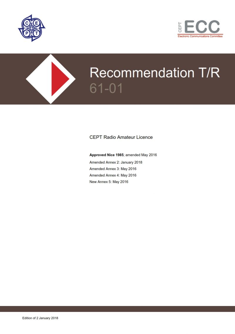 CEPT Recommendation T/R 61-01